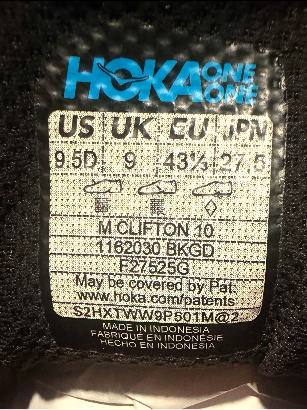 Hoka Men’s Clifton 10 "Black/Gold" Athletic Running Shoes Size- 9.5 D - Picture 10 of 10